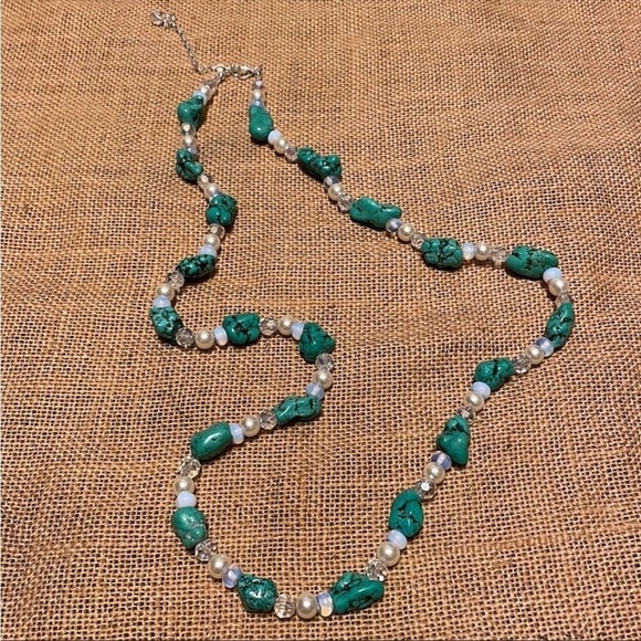 Turquoise Necklace adjustable Glass Pearl Beads & Opal New Handmade New - Picture 10 of 11